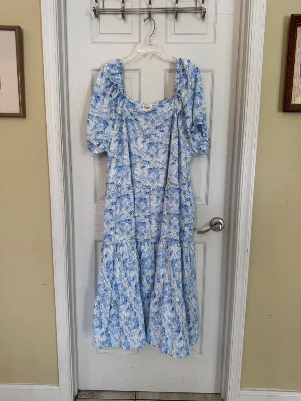 Hayden Blue Floral Dress Midi Ruffle Puffy Balloon Sleeve Watercolor Pocket 2XL - Picture 3 of 13